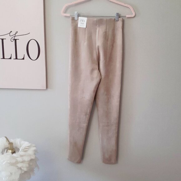 NWT Zara camel light brown faux suede high rise leggings w/ zipper accents, XS - Picture 12 of 12